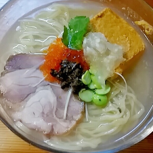 「【数量限定】冷やし貝鮮丸オマール海老の茶碗蒸し乗せ ９５０円」@はりけんラーメン 南店の写真