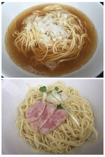 「かけそば(塩)+松阪牛の油そば(塩)」@煮干乱舞の写真