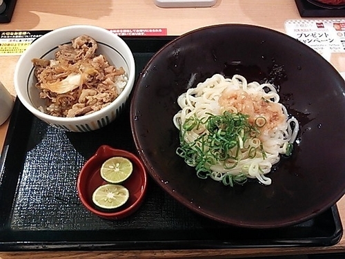 「すだちおろしうどん＋和風牛丼（ミニ）」@なか卯 池袋駅東口店の写真