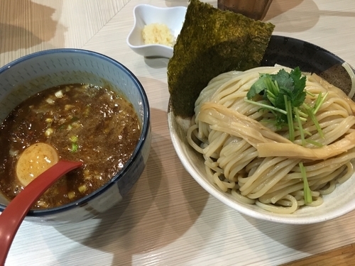 「濃厚辛つけ麺(魚介、大)＆味玉」@麺場 風天の写真