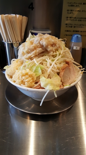 「ラーメン中300g800円(硬め、野菜マシマシ大蒜ダブル脂)」@ジロリアン 浮間店の写真