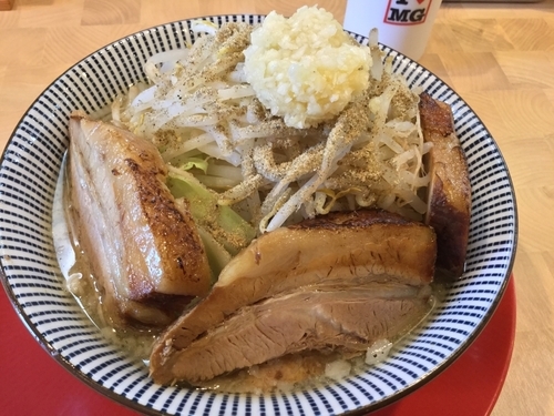 「煮干しラーメン 塩 小盛(240g) ニンニク脂普通麺硬め ¥8」@まるぎん道場の写真