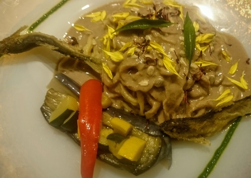 「鮎と茄子の和えそば（限定）」@饗 くろ㐂の写真