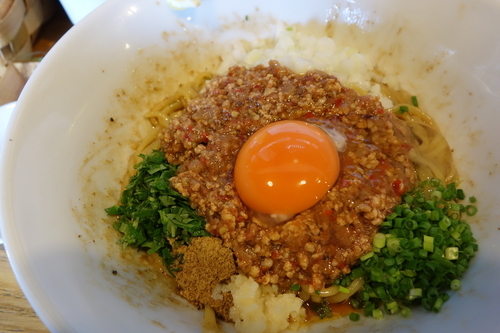 「スパイシーまぜそば追い飯付き800円」@中華蕎麦 はざまの写真