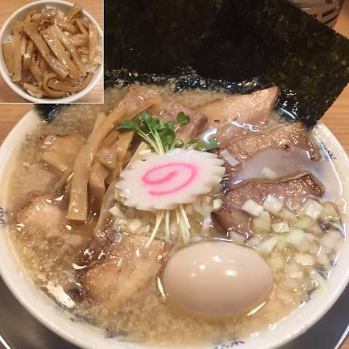 「アブラ煮干しそば780円 全部のせ350円 メンマめし200円」@煮干そば 流。の写真