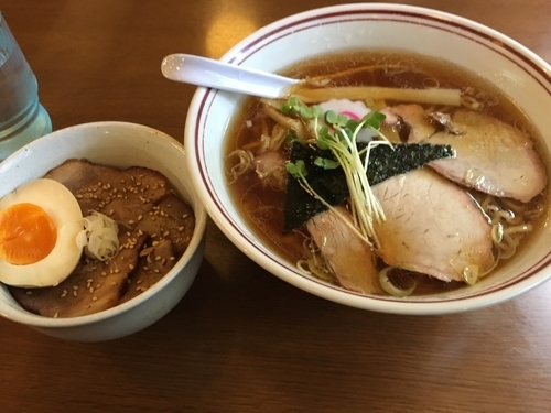 「ランチお得セット(中華そば+ミニ焼豚丼) ¥850」@白河手打ち中華 孫市の写真