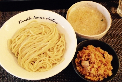 「背脂魚介つけ麺　750円 肉炊き飯100円」@麺庵ちとせの写真
