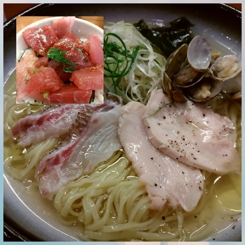 「【限定】冷やし鯛塩らぁめん850円+鮪丼（Ｍセット）」@醤油と貝と麺そして人と夢の写真