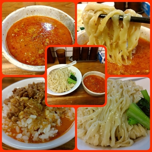 「【限定】担々つけ麺（300g）ゴハンをダイブして」@くじら食堂の写真