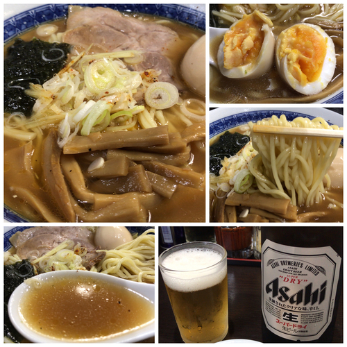 「塩ラーメン（中）900円 味玉100円 ビール」@中華そば べんてんの写真