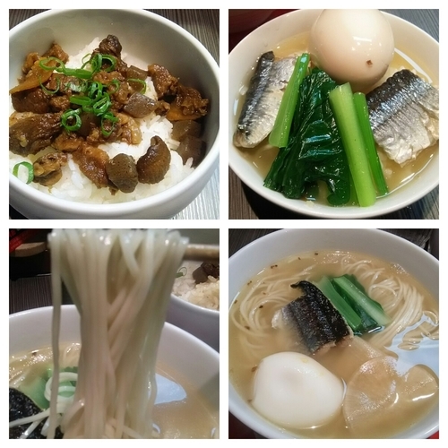 「【限定】焼きさんまそば＋味玉＋すじコン丼＋白ごはん」@柳麺 呉田-goden-の写真