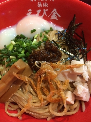 「温玉海老まぜそば」@海老そば専門店 築地 えび金の写真