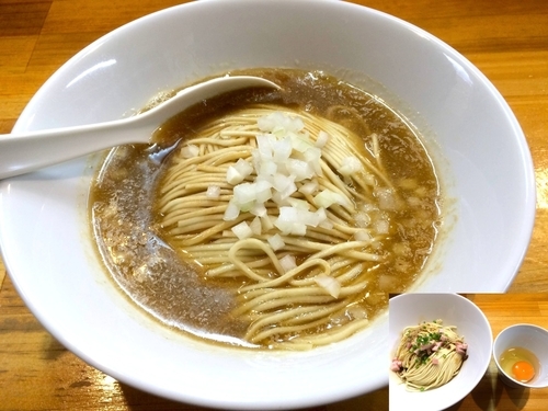 「裏かけ醤油（650円）＋和え玉（200円）＋生卵（50円）」@煮干中華ソバ イチカワの写真