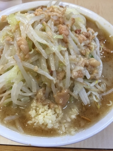 「小ラーメン麺少なめ（ニンニク アブラ）」@ラーメン二郎 京成大久保店の写真