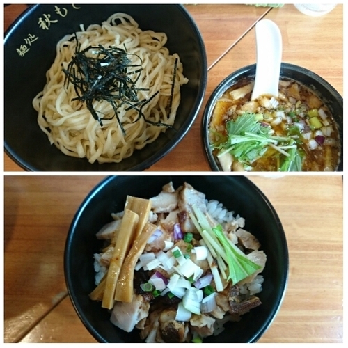 「《限定》キノコの鰹味噌つけ麺+肉めし」@麺処 秋もとの写真