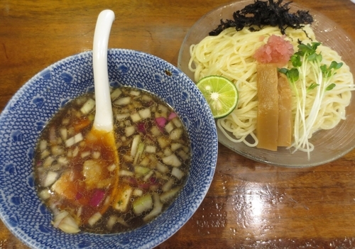 「貝出汁つけそば（大）800円」@海坂屋の写真