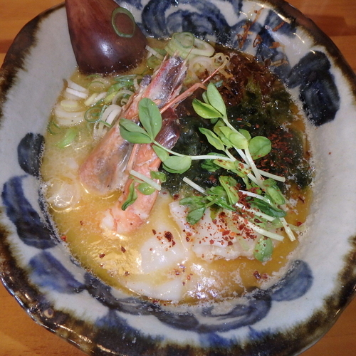 「超人的海老潮(880円)、ダンクライス(150円)」@らーめん砦の写真