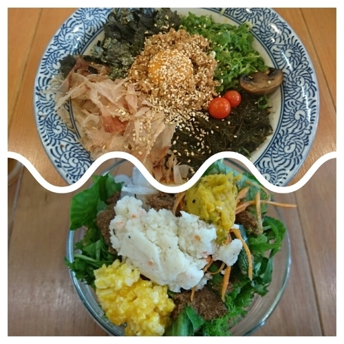 「アカモクの辛い混ぜそば+森盛サラダ」@らーめん森や。の写真