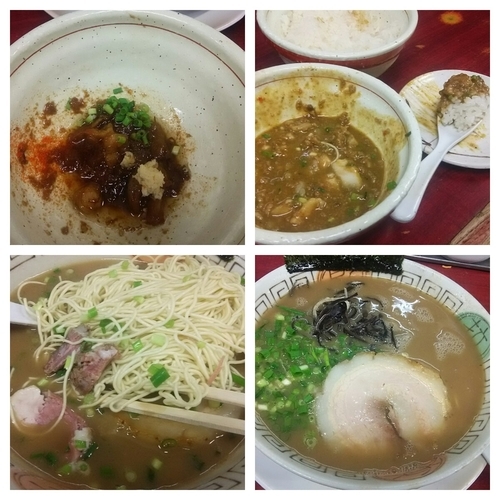 「ラーメン（アブラナシコイメ）＋替玉＋魚の辛そぼろ＋カレーご飯」@博多長浜らーめん 楓神の写真