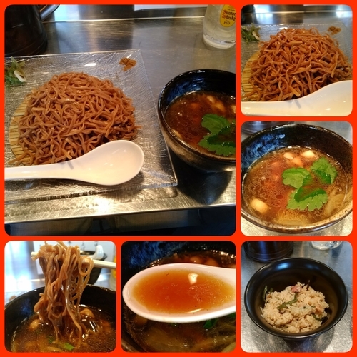 「鴨つけそば＋鴨出汁炊き込みご飯」@日の丸さんじの写真