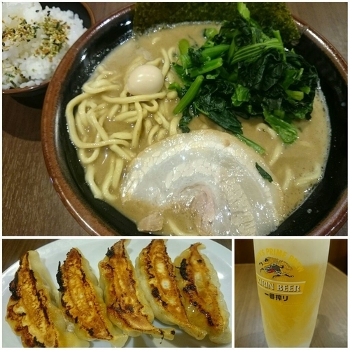 「激にぼ家系ラーメン＋焼餃子＋ジョッキ生＝￥1520」@横濱家系ラーメン 壱角家 川越店の写真