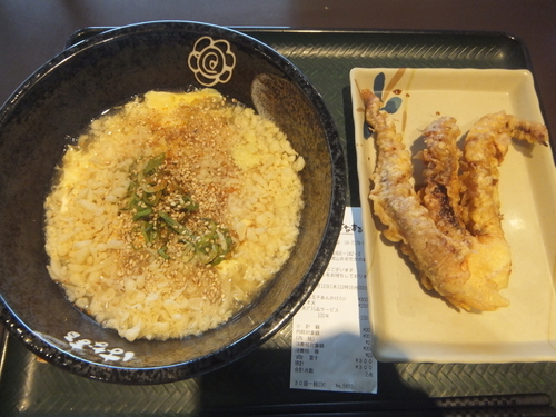 「生姜玉子あんかけ小300円&げそ天150円(定期券で無料)」@はなまるうどん TXアベニュー流山おおたかの森店の写真