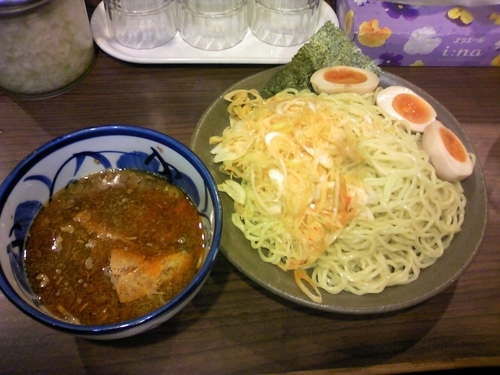「辛ねぎつけ麺（中）+味玉（クーポン）」@赤坂 麺道 いってつの写真