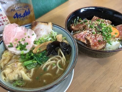 「俺のワンタンC(神無月の一杯)＋和牛たたき丼」@MENYA 食い味の道有楽の写真