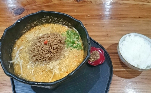 「担々麺(820円)+半ライス(50円)」@豆でっぽうの写真