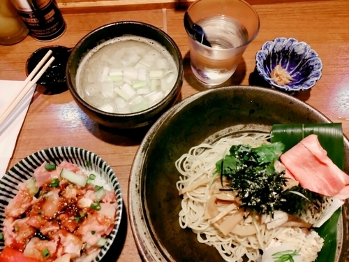 「【限定】秋魚のつけそば800円+海鮮丼+獺祭」@寿製麺よしかわ 川越店の写真