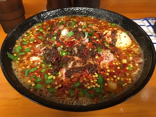 「蠍味玉ラーメン 辛さ増し増し シビレ増し増し」@Japanese soba Noodles 蠍の写真