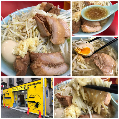 「ブタ入り 800円+味玉子100円（ヤサイニンニクカラメ）」@ラーメン二郎 新宿歌舞伎町店の写真