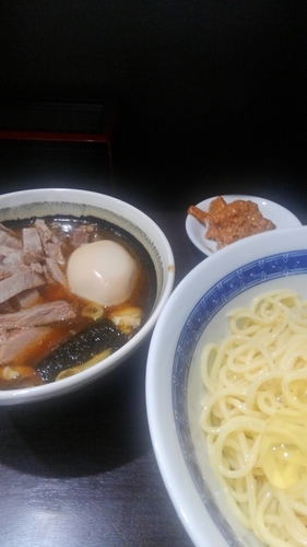 「つけ麺(並盛) チャーシュー 生卵 味噌(別皿)」@中華そば べんてんの写真