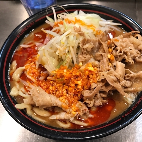 「紅ラーメン 温玉」@麺創研 紅 府中の写真