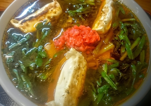 「満州ニラ餃子らーめん」@満州ニラら～めんの店 さかえや 水道橋店の写真