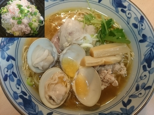 「鶏とハマグリの醤油そば￥850＋カニの和え玉￥250」@㐂九八 ～garage～の写真