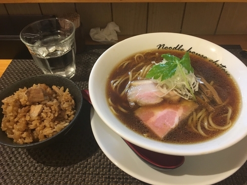 「らあ麺 肉炊きご飯 ¥750、¥100」@麺庵ちとせの写真
