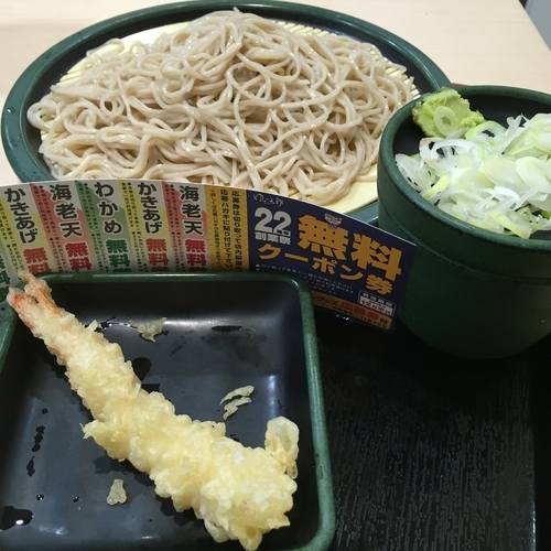 「もり（￥320）＋海老天（クーポン）」@ゆで太郎 新川1丁目店の写真