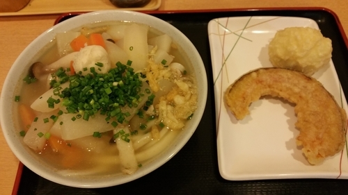 「しっぽくうどん(１玉)(520円)＋天ぷら２品」@讃岐うどん 條辺の写真