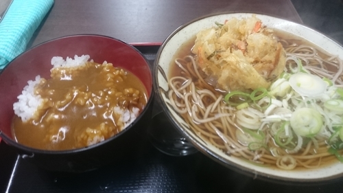 「かき揚げそば+カレーのセット(550円)」@天かめ 両国店の写真
