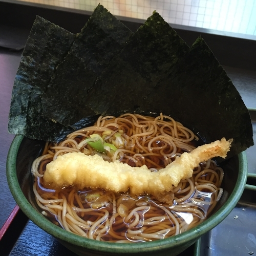 「焼のりそば（￥380）＋海老天（クーポン）」@ゆで太郎 芝大門店の写真