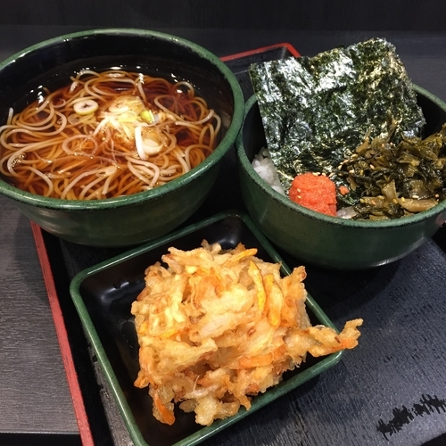 「高菜明太ごはん（￥360）＋かき揚げ（クーポン）」@ゆで太郎 西五反田2丁目店の写真