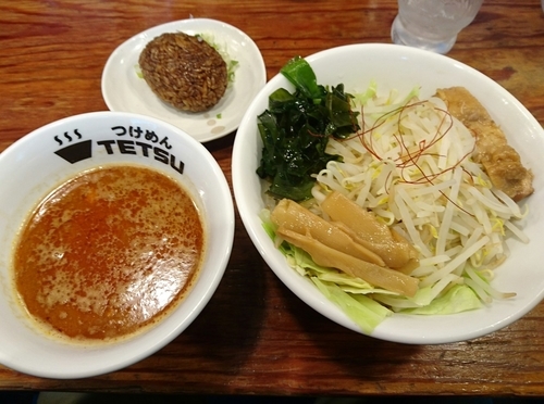 「海老味噌つけ麺　辛い方　肉おこわ」@つけめんTETSU さいたま特別版の写真