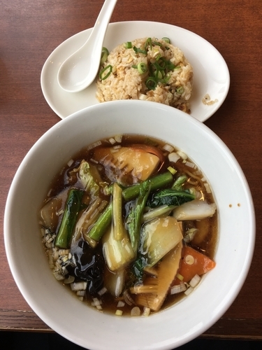 「八宝あんかけ麺880円+半チャーハン280円」@中華レストランChina Fan 草加店の写真