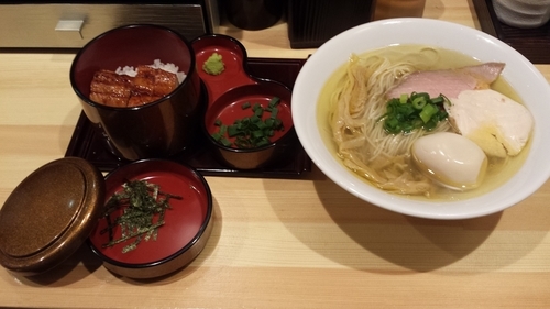 「ランチセット1000円(塩そば+ひつまぶし)ラーパス味玉」@自家製麺 竜葵の写真
