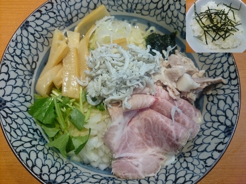 「肉増  しらすと生のりの山葵和えそば（ご飯割付）￥1050」@㐂九八 ～garage～の写真