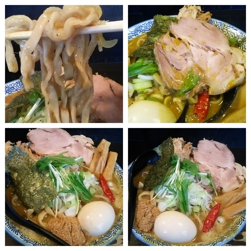 「濃厚狼煙ラーメン大盛り（カレースパイシーＶer,平打ち麺で）」@狼煙 〜NOROSHI〜の写真