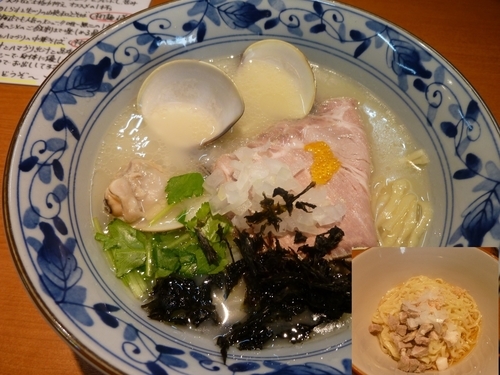 「鯛と蛤の中華そば+カニの和え玉」@㐂九八 ～garage～の写真
