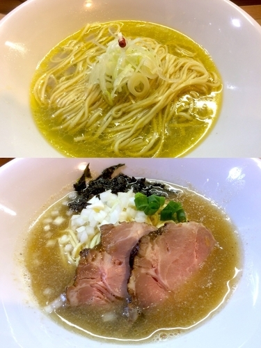 「煮干塩そば（730円）＋純貝かけそば（500円）」@中華そば 先崎の写真