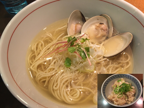 「【限定】天然真鯛と蛤のかけそば、鯛飯付き700円」@麺や 虎徹の写真